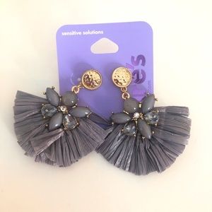 Claire's Raffia 2" Fan Drop Earring - Gray